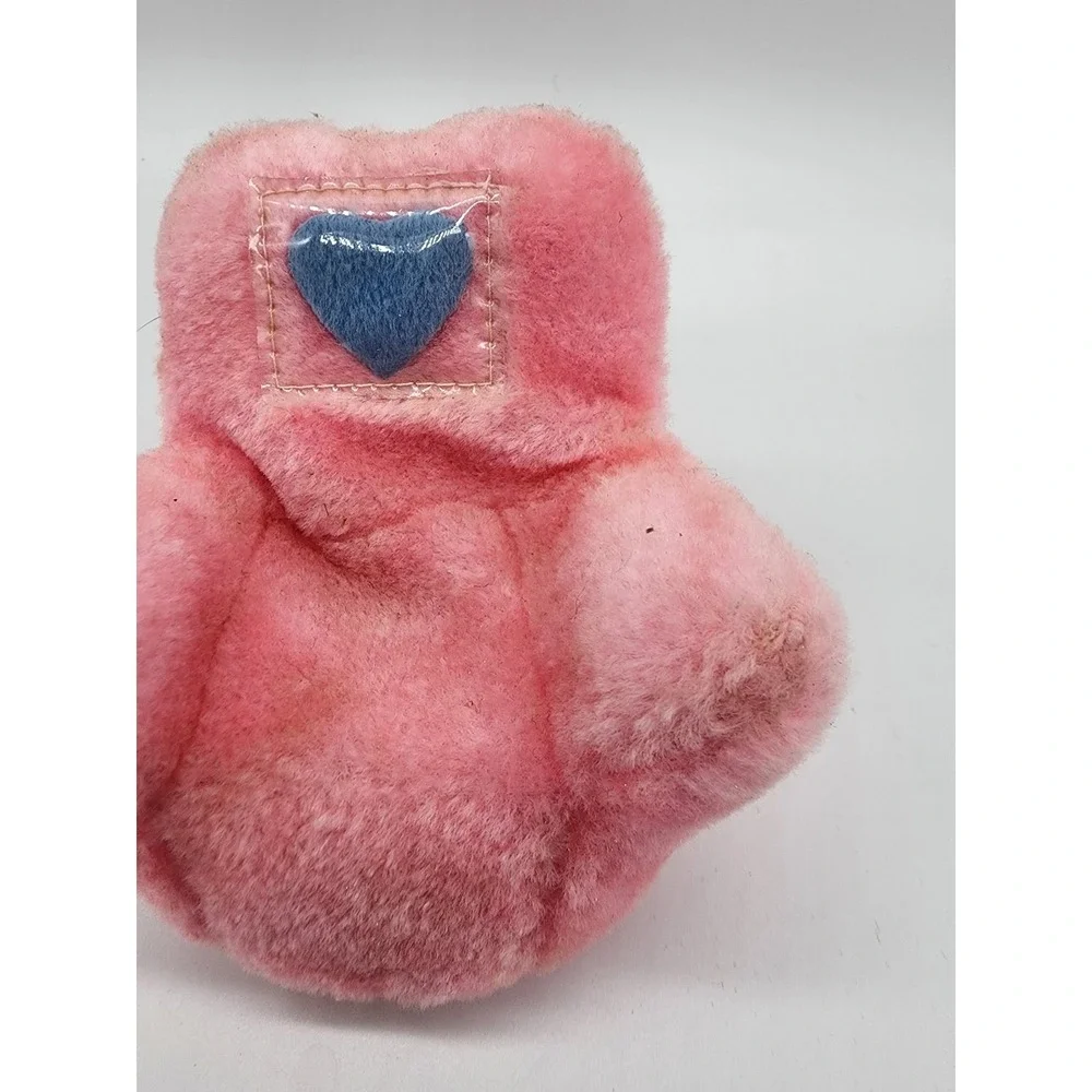 Vintage Pink Fuzzy Plush Doll Chair Blue Heart Accent Miniature Furniture 4 Inch